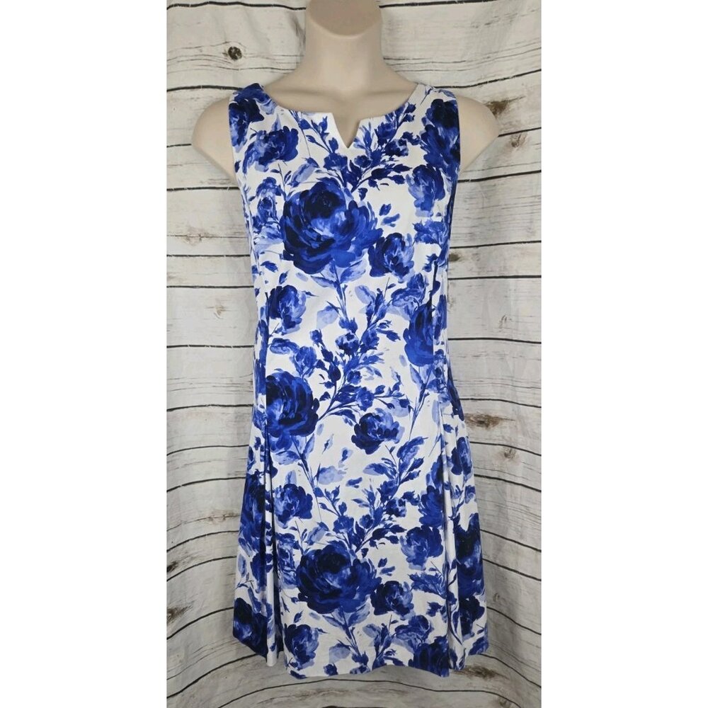 Chaps Blue Floral A-Line Midi Dress 22W Plus Romantic Cottage Tea Party